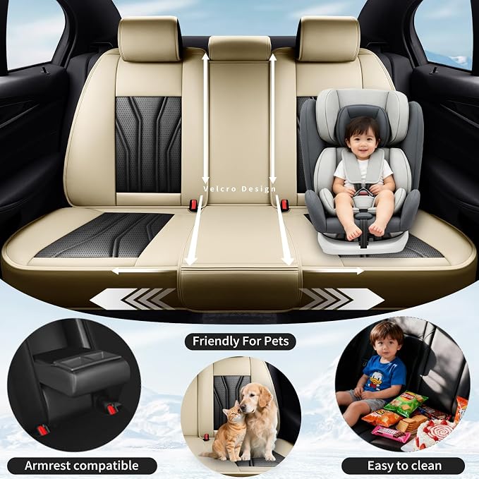 Fit Sienna Premium Leather Car Seat Covers for Toyota Sienna 2007-2025 2026 - Waterproof，Breathable，All-Weather Seat Cushion Protecto & Airbag Compatible, 2 Front Seat Beige&Black - Image 3