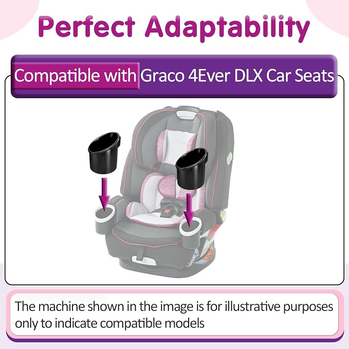2 Pcs Car Seat Cup Holders Compatible with Graco 4Ever DLX Car Seats | PP Injection Molded Material, Toddler Car Seat Accessory, With Drain Holes, Dishwasher Safe Replacement Cup Holder, Black - Image 4