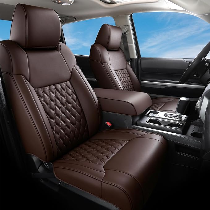 Huidasource Coffee Front Seat Covers Fit for Toyota Tacoma 2005-2015 All Cab Base Prerunner SR5 Limited TRD Sport Front Row, 360° Full-wrap Waterproof Nappa Leather Automotive Seat Cushion Cover by Huidasource