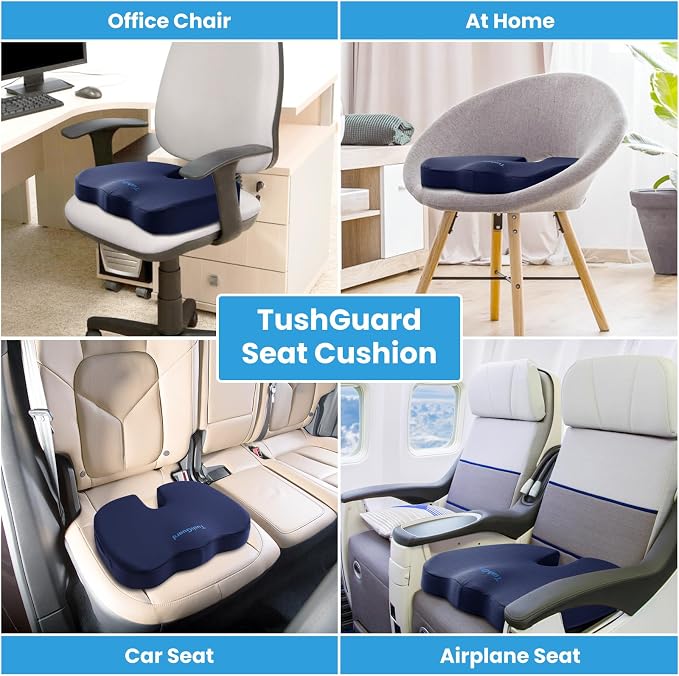 Seat Cushion for Office Chair, Memory Foam Chair Cushion, Blue | Office Chair Cushion for Car, Airplane - Chair Pad for Long Sitting Sciatica, Hip, Coccyx,Tailbone Pain Relief, Butt Pillow - Image 5