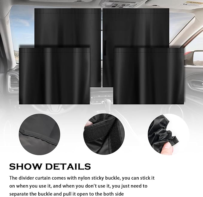3PCS Larger Size Car Window Shades,Upgraded Car Curtains for Blocking Sunlight & Providing Privacy Protection,Essential Cars Privacy Curtains Includes Rear Window & Divider Curtain - Image 3