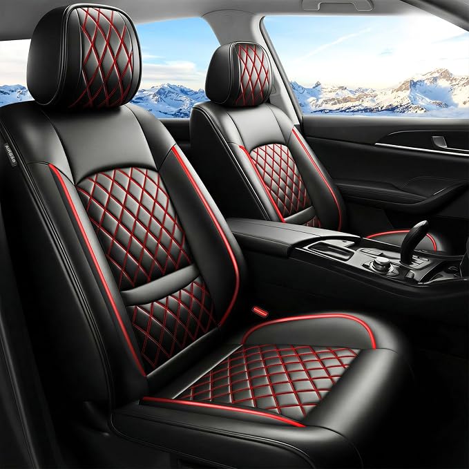 Fit Canyon Car Seat Covers for GMC Canyon 2015-2025 2026 - Luxury Leather, Anti-Slip, All-Weather Seat Cushions, Waterproof & Breathable, Airbag Compatible, Full 5-Seat Set (Redline) by Unknown