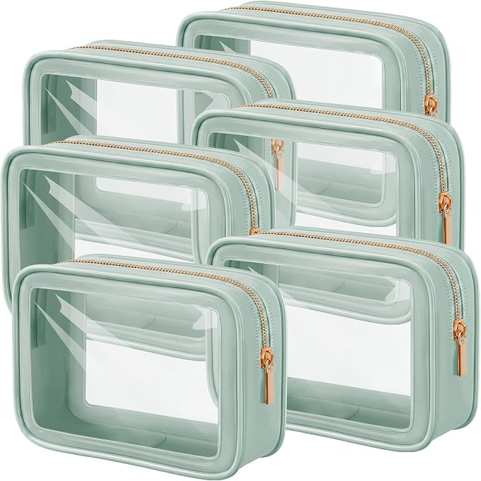 Hsei 6 Pcs Clear Makeup Bags Diaper Bag Organizer Travel Toiletry Bags with Zipper Clear Cosmetic Organizer Car Storage Pouch Bridesmaid Gift for Women Beach Vacation (Green) by Hsei