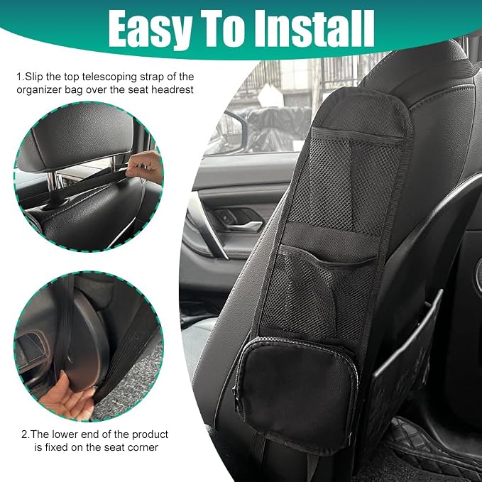 2PCS Car Seat Storage Hanging Bag, Car Seat Side Organizer, Multifunctional Cars Mesh Net Pocket, Multi-Pocket Seats Side Storage Interior Accessories Universal for Cars SUV (Black, 2PCS) - Image 7