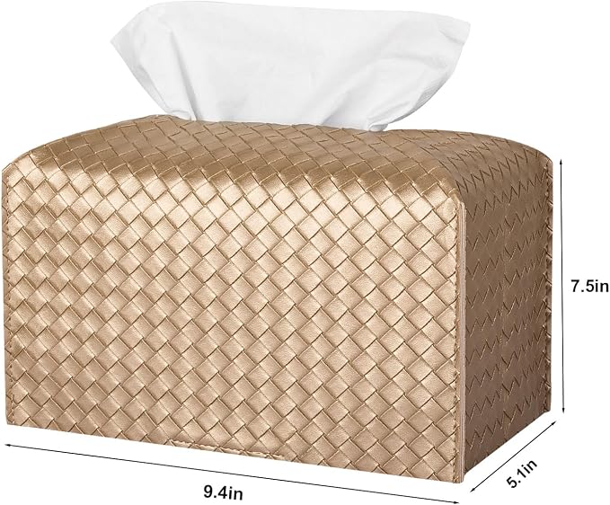 Tissue Box Cover Rectangle Leather Facial Paper Holder, Gold | PU Leather，Easy to Fill, Easy Clean, Decorative Cube Tissue Box Holder for Office, Bathroom,Kitchen, Living room, Guest room - Image 4