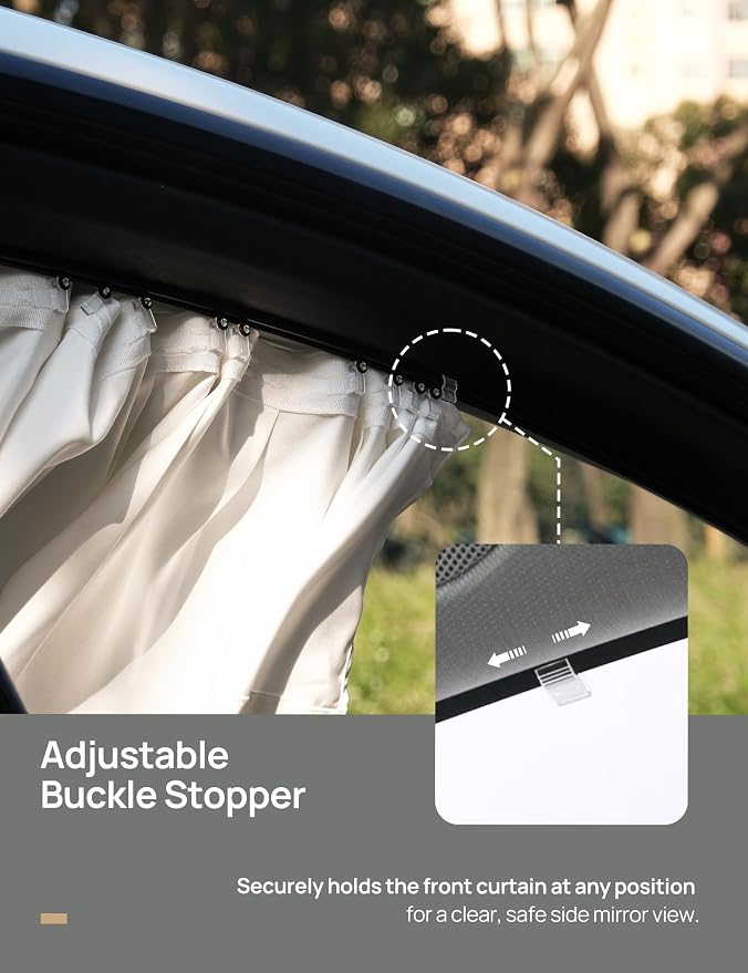 TPARTS Side Window Sunshade Curtains for Tesla Model 3 2026-2018 All Models | 4-piece blackout sun shades provide privacy and heat protection while fitting front and rear side windows for Tesla Model 3 - Image 5