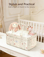 Quilted Floral Diaper Caddy Organizer, Nursery Storage Basket with Dividers | Waterproof Caddy with Sturdy Handles, Portable for Changing Table or Car, Newborn Essentials, Baby Shower Gifts - Image 7