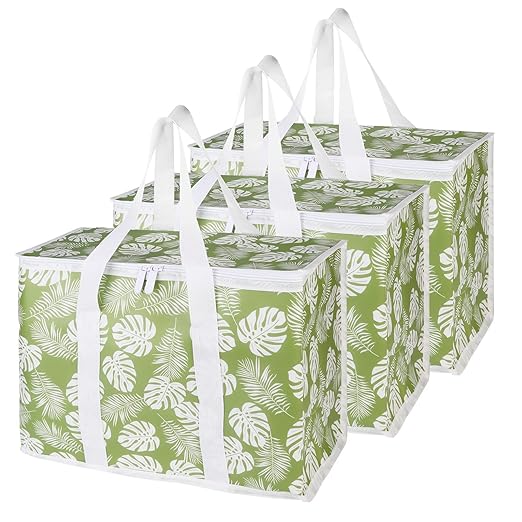 Bodaon 3-Pack Insulated Reusable Grocery Shopping Bags, X-Large Picnic Cooler Bag with Secure Top Cold, Green-Leaf by Bodaon