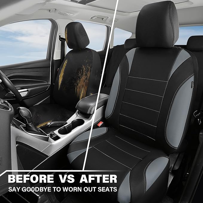 CAR PASS Waterproof Car Seat Covers Full Sets, Universal Fit Seat Covers for Cars, EVA Neoprene Seat Cover Set Full Sets, Interior Covers for Auto SUV,Vans,sedans, Trucks,(Black and Gray) - Image 6