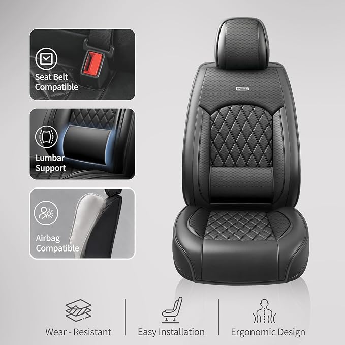 for Subaru Crosstrek 2016-2026 Car Seat Covers, Full Set, Black | Luxury Full Coverage Leather Seat Protectors, Waterproof Breathable, Non-Slip, Easy to Install, Airbag Compatible, All-Season - Image 6