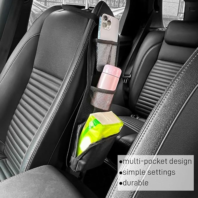 Car Seat Side Storage Pocket, Car Seat Organizer Hanging Bag (1, Black-1) - Image 7