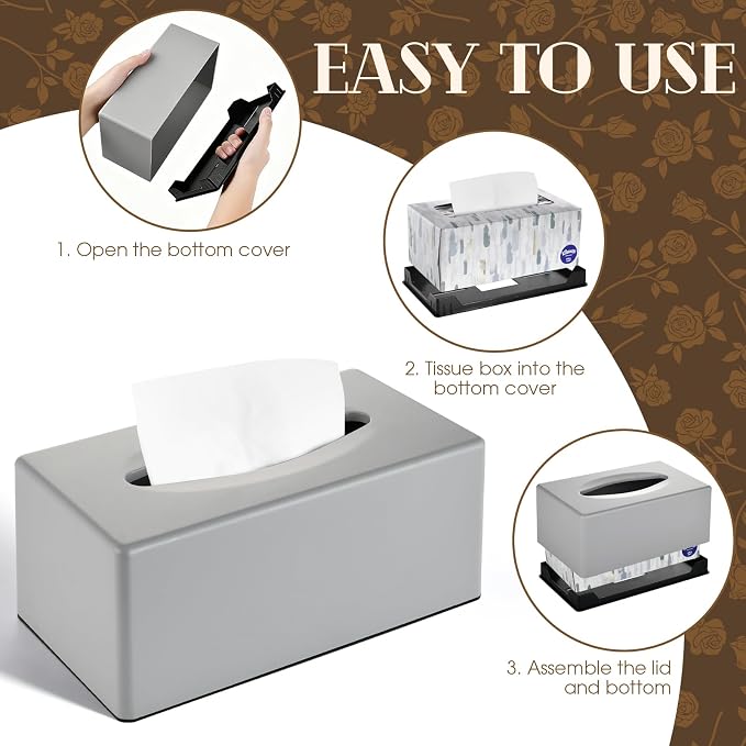 Y-in Hand Tissue Box Cover, Rectangular Facial Tissue Holder with Bottom, Decorative Storage Box for Bathroom Vanity, Toilet Tank, Car, Dressers, Night Stand, Rv, Parlors and Offices - Grey - Image 7