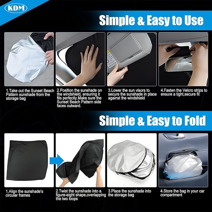 KDM Sunset Beach Style Front Windshield Sun Shade for 2012-2015 Honda Civic | 2013 2014 Civic,Foldable Reflective Windows Sunshade Visor Protector Blocks UV Rays Heat - Image 6