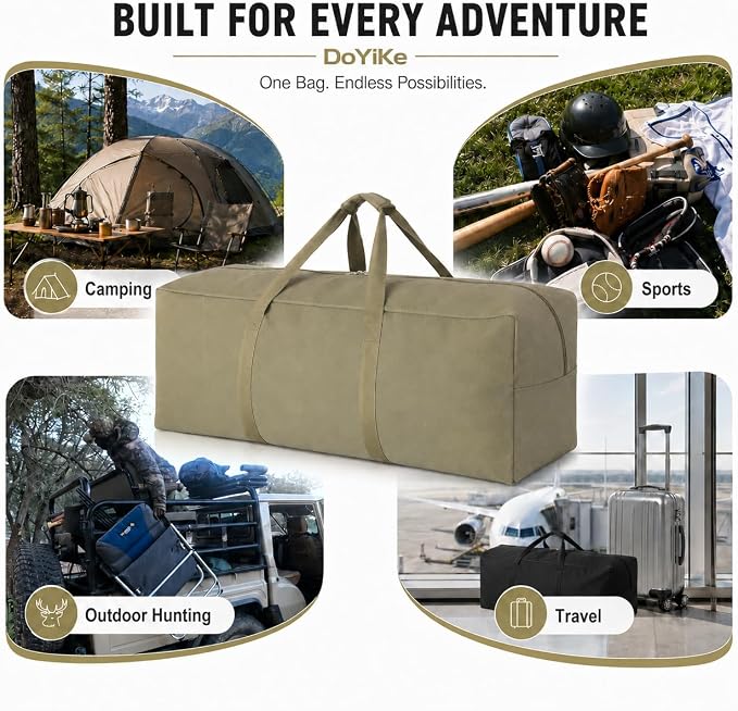 DoYiKe Canvas Travel Duffle Bag,Military Tent Duffel Storage Armygreen | Heavy Duty Gear Equipment Sports Camping Bag 60L - Image 6