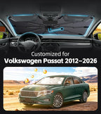 Windshield Sunshade for Volkswagen Passat 2012-2026 with 360°Rotating Shaft | Custom Fit Umbrella Sunshade for UV Blocking, Interior Heat Protection, Easy Storage, UPF 50+ Cool Windshield Cover - Image 2