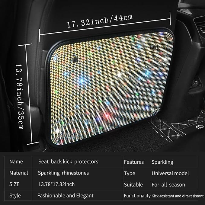 Car Seat Back Protectors with Crystal Rhinestones, Bling Bling Kick Mats Protector，Universal Fit Sparkling Diamond Automotive Interior Protectors for Girls Color 2Pcs - Image 3