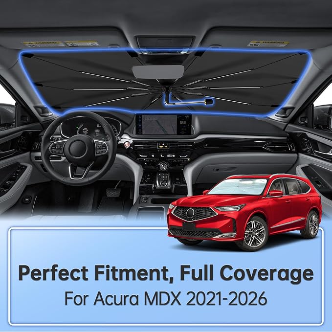 Windshield Sun Shade Umbrella for Acura MDX 2021-2026 Front Window | Foldable Car Sunshade, 360 Rotation Automotive Interior UV Protection for Outdoor Parking - Image 2