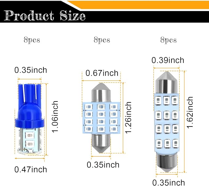 YOGEIER Car Led Bulb, Car Led Combination Set of 24 Sets, Used for Car Interior Lights, Indoor Map Dome Lights, Trunk Lights, License Lights, Etc. (Blue) - Image 2
