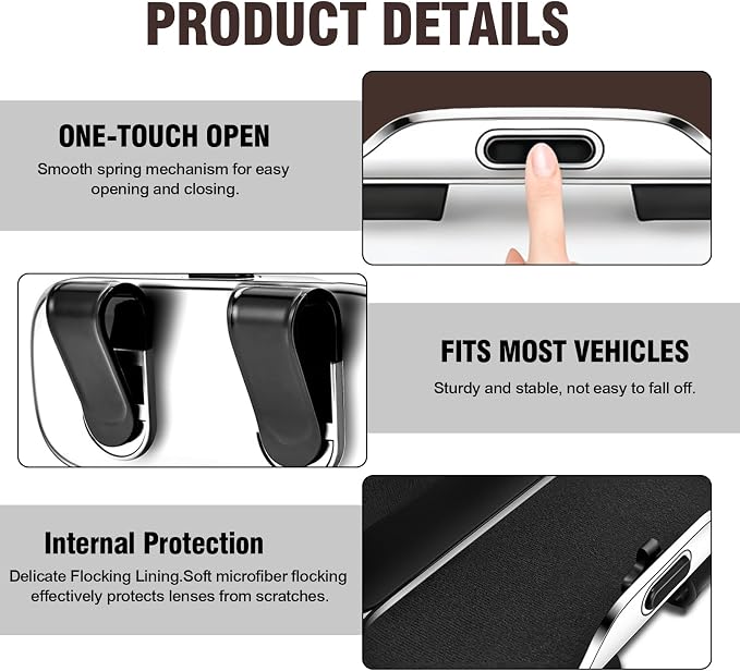 Sunglasses Holder for Car Sun Visor – Soft Vehicle Interior Glasses Organizer Box Accessories,Protective Automotive Eyeglasses Storage Case Hanger,Universal for SUV Sedan Truck (Brown) - Image 5