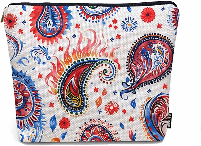 Paisley Floral Makeup Organizer Bag Cosmetic Bag For Men Women, Abstract Mexico Tribal Floral Paisley Travel Toiletry Bag Flax Makeup Bags Purse Business Makeup Pouch For Toiletries Cosmetics by Unknown