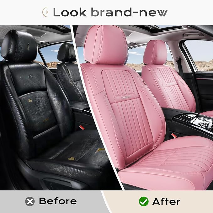 Coverado Car Seat Covers Front Seats, Seat Covers for Cars, Car Seat Protector, 2-Pack Car Seat Cushion Nappa Leather, Waterproof Seat Covers Carseat Cover Universal Fit for Most Cars Trucks(Pink) - Image 7