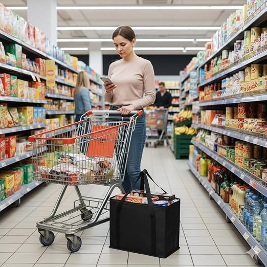 Bodaon 2PK Insulated Grocery Bags with Reinforced Baseboard, X-Large, Black | Reusable, Heavy Duty, Cooler Tote for Stability & No Sag, Thermal Bag for Hot Cold Food, Delivery, Shopping, Travel, Camping - Image 8