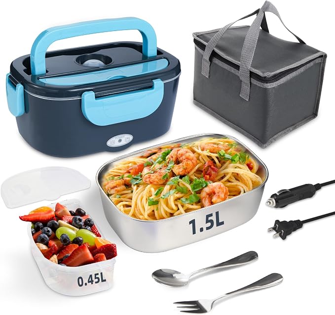 SOHIDA 1.5L Electric Lunch Box, 80W Heated Lunch Box (Sky Blue) | Portable Warmer for Car/Truck/Work, 12V/24V/110V Lonchera Eléctrica Portátil, Suitable for Ideal Driver/Work/Gift by SOHIDALunchBoxes