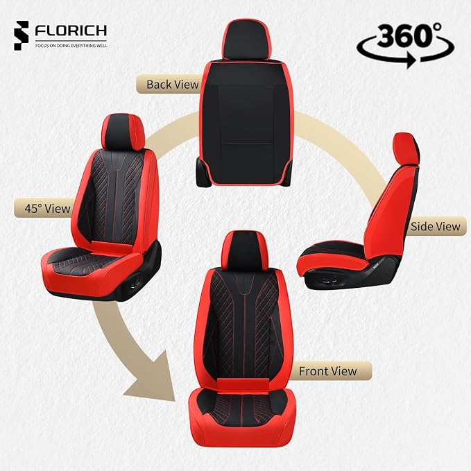 FLORICH Car Seat Covers Front Seats Luxury Faux Leather Waterproof Seat Covers Car Seat Protector Automotive Seat Covers Cushion Universal Fit for Most Cars SUV Trucks, Black&Red - Image 5