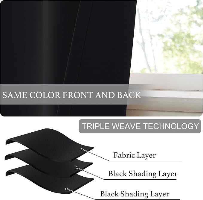 NICETOWN Black Kitchen Curtains 48 Inches Long for Small Window | Thermal Insulated Solid Self Sticky Adjustable Curtain Panels for Cupboard Loft Cafe Dining Room, 52" x 48", 1 Panel - Image 8