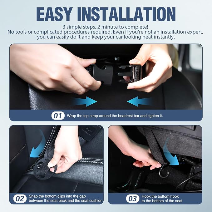 Nilight Car Seatback Organizer 2PCS Black PU Leather Universal | Foldable Tray Tablet Holder Tissue Box Removable Bucket Waterproof Storage Bag for Cars Vans SUVs MPVs Pickup Trucks - Image 8