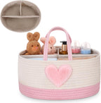 Aliceset Large Baby Diaper Caddy for Girl Boy Rope Nursery Storage Bin Basket Portable Holder Tote Bag for Changing Table Car Travel Baby Shower Gifts Newborn Essentials Registry Must Have(Pink Heart) by Aliceset