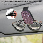 ACODABLEM Bling Car Glass Holder Sun Visor, Bling Crystal Rhinestone Sunglasses Magnetic Holder Mount Universal Eyeglasses Hanger Clip, Ticket Card Clip for Car, Car Sun Visor Accessories (Pink) - Image 2