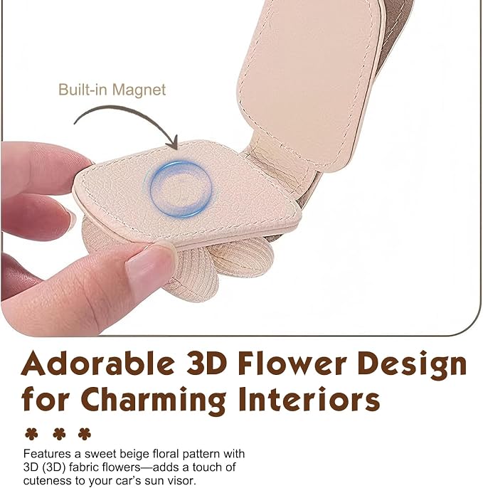 1 PC Floral Design Car Visor Sunglasses Clip, Clip-On Leather Cute Flower Eyeglass Holder, Stable Car Visor Accessory for Women, Universal for Most Cars (Brown) - Image 5
