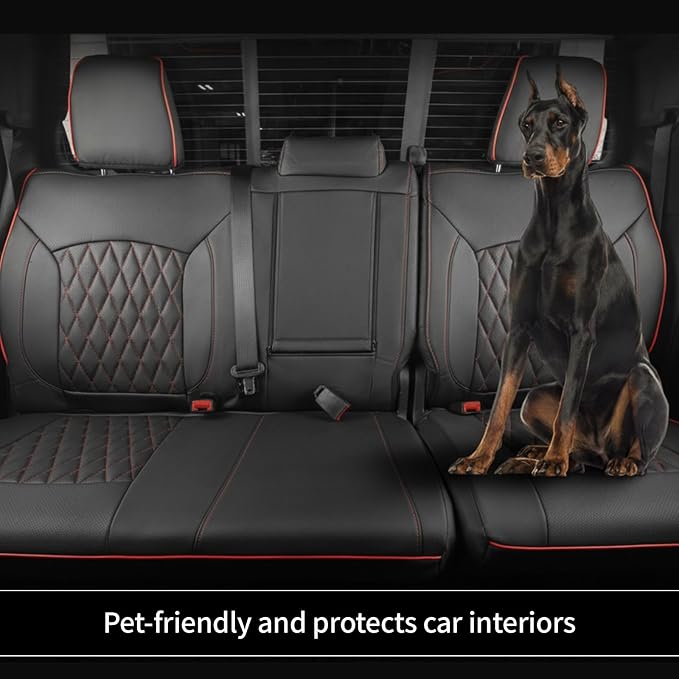 EKR Ram 1500 Seat Covers Custom Fit for (Quad Cab) RAM 1500 Laramie/Rebel 2019 2020 2021 2022,Waterproof Black Car Seat Cover for Trucks Full Set-Faux Leather(Black with Red Piping) - Image 7