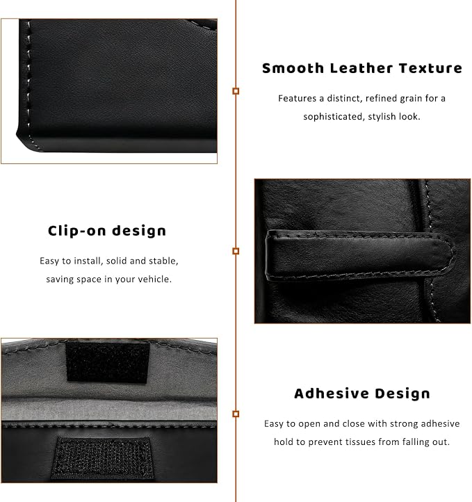 Car Visor Tissue Holder, Premium Leather Sun Visor Napkin Organizer with Tissue Refill, Universal Backseat Napkin Case Sunvisor Mask Holder for Cars SUVs Trucks RVs (Black) - Image 4