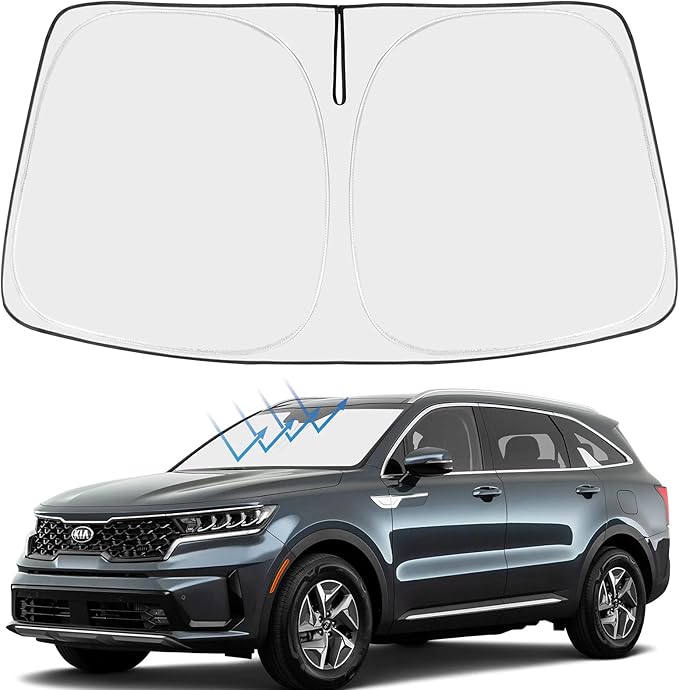 Proadsy Custom Fit 2021-2026 Kia Sorento Windshield Sun Shade, Blocks Heat | 240T Heat Shield, Drops Temp 54°F, Blocks 99% UV, Prevents Dashboard Cracking, Summer Parking & Beach Trips, Easy Twist-Fold by Proadsy