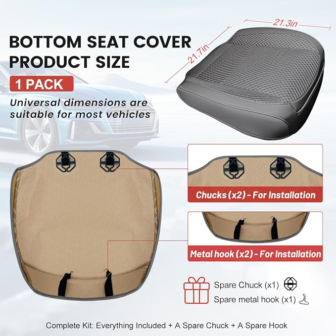 1 Pack Gray Ventilated Bottom Car Seat Cover | 3D Air Mesh, PU Leather, Breathable, Front, with Storage pocket, Universal Fit for Car Truck SUV, Easy to Install - Image 2