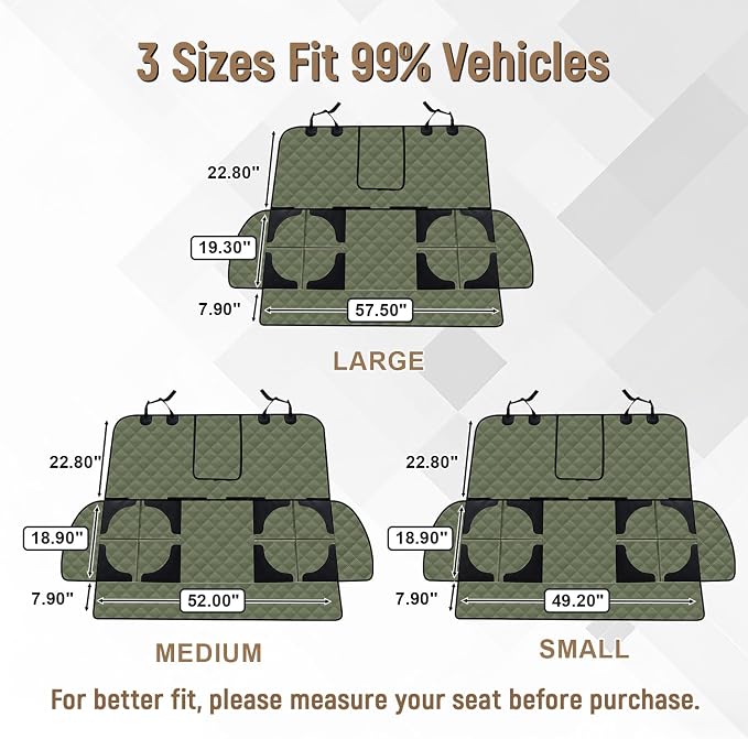 Pet Bench Seat Covers for Trucks, Heavy Duty Nonslip Car Seat Protector with ISOFIX Openings for 1-2 Child Car Seats,Fits Ford 150,Ram 1500,GMC Sierra,Toyota,Ram,Chevrolet Silverado(Green) - Image 7