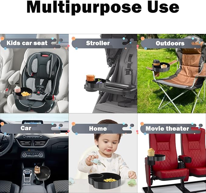 [2 Packs] Kids Car Seat Tray, Travel Tray with Cup Holder for Toddler Baby, Kids Car Seat Food Snack Organizer for Road Trip, Stroller snack Organizer Travel Must Haves Toddler Must Haves (Black) - Image 4