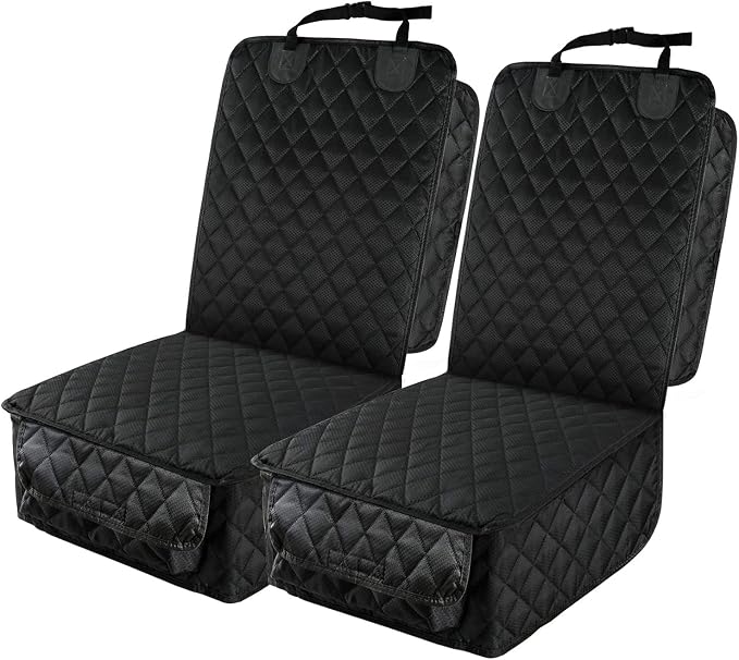 Waterproof Front Seat Car Cover 2 Pack, Full Protection | Dog Car Seat Cover with Side Flaps, Nonslip Scratchproof Captain Chair Seat Cover Fits for Cars, Trucks, SUVs, Jeep, Black by PETICON