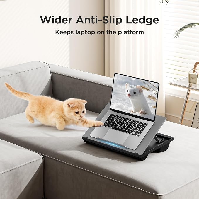 HUANUO Lap Desk with 8 Adjustable Angles – Up to 15.6" Laptop, Grey | Dual-cushion base, carry handle, 30% thicker for durability, wider anti-slip ledge, for home office, sofa, bed, car - Image 5