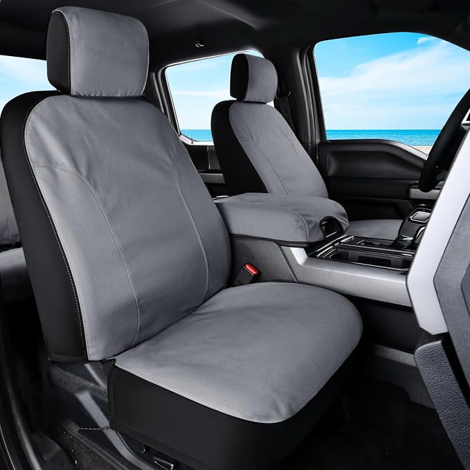 Coverado Canvas Car Seat Covers, Waterproof Seat Protector Car Seat Cushions, Seat Covers Compatible Custom Fit for 2015-2026 Ford F150 & 2017-2026 Ford F250 F350 F450, Full Set, Gray by COVERADOAUTO