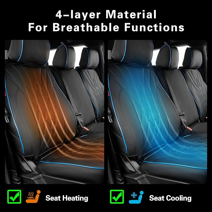 EKR F150 Seat Covers Custom Fit for (2 Door,SuperCab/Extended Cab) 2015-2020 Ford F150 XL/XLT/Lariat & 2017-2022 F250/F350 SuperDuty XL/XLT/Lariat Full Set-Faux Leather(Black with Blue Trim) - Image 8