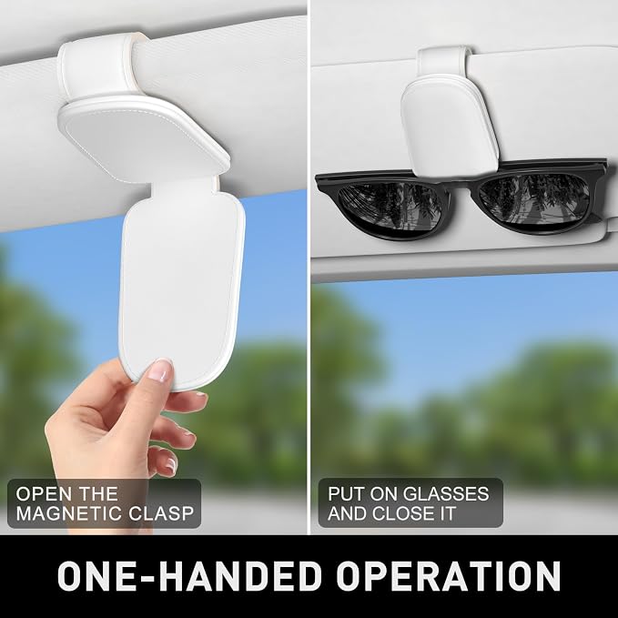 Sunglasses Holder for Car Visor, Magnetic Leather Car Sunglass Holder, Car Sun Visor Glasses Hanger Clip, Car Interior Accessories for Women Men, Fits All Size Eyeglasses - Image 6