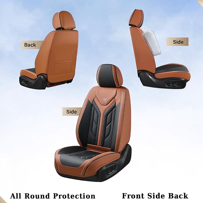 Coverado Front Seat Covers, Car Seat Covers Front Seats, Leather Seat Covers for Cars, Automotive Seat Covers Car Seat Protector Car Accessories Fit for Most Sedans SUV Pick-up Truck(Black&Brown) - Image 4