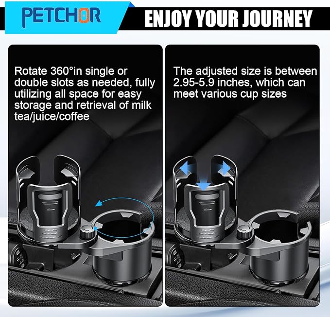 Car Cup Holder Expander, 2 in 1 Cup Holder for Large Bottles Drinks | With Impact-resistant Silicone Edges for Anti-Slip Stability. The 2-in-1 Design Maximizes Space for Phone, Drink, and Snack - Image 6