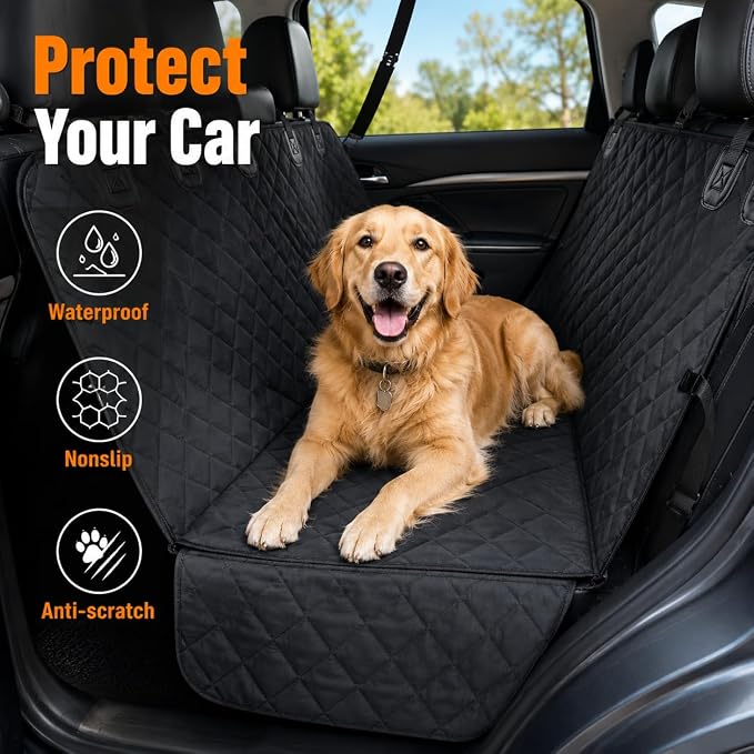 Dog Car Seat Cover for Back Seat, Waterproof Dog Hammock for Car, Non-Slip Dog Covers for Cars Backseat, Universal Pet Car Seat Cover Protector for Cars SUVs Trucks (Black Border) - Image 6