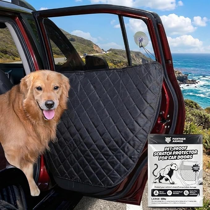 Panther Armor Car Door Protector for Dogs, Scratch Resistant Liner with Clips and Suction Cups, Large Size, Protects Car Doors from Dog Scratches, Fits Cars, SUVs, and Trucks by PantherArmor