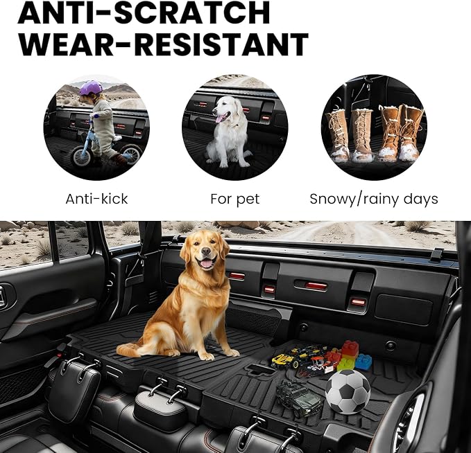LASFIT Seat Back Mats for Jeep Gladiator JT 2020-2025 2026 | Rear Trunk Backrest Protectors, All Weather, TPE, Custom Fit Mats, Accessories, Black - Image 5
