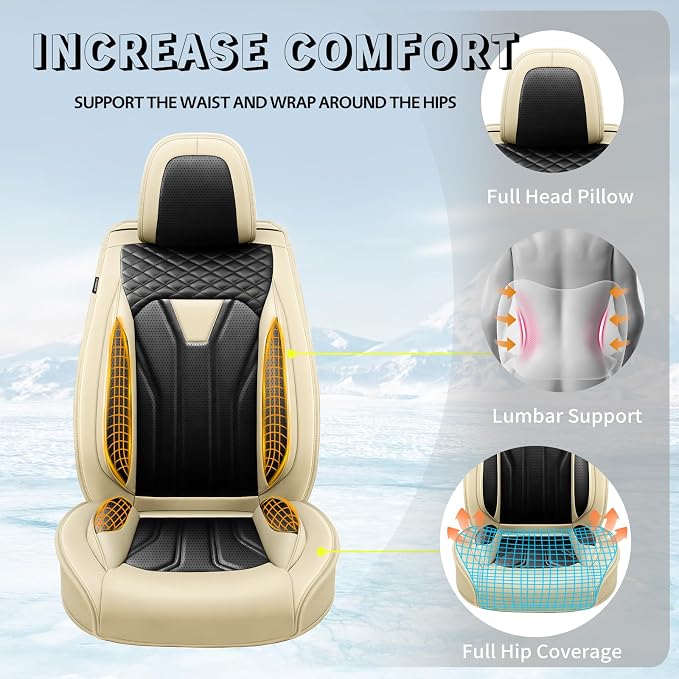 Fit Highlander Premium Leather Car Seat Covers for Toyota Highlander 2007-2025 2026 - Waterproof，Breathable，All-Weather Seat Cushion Protecto & Airbag Compatible, 2 Front Seat Beige&Black - Image 6